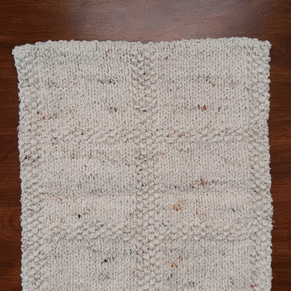 Hand Crafted Hand Knit Flecked Oatmeal Windowpane Cotton Blend Hand Towel